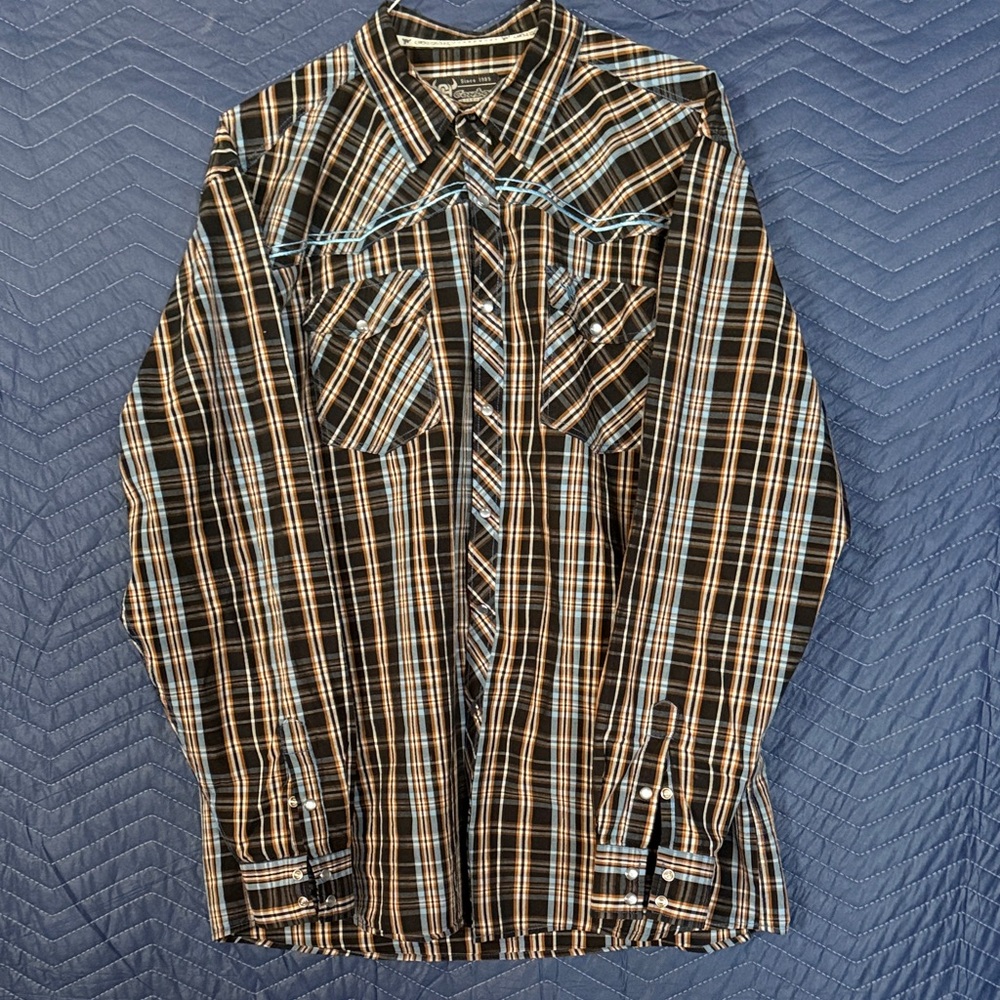 Men's Black and Brown Plaid Button Down Shirt
